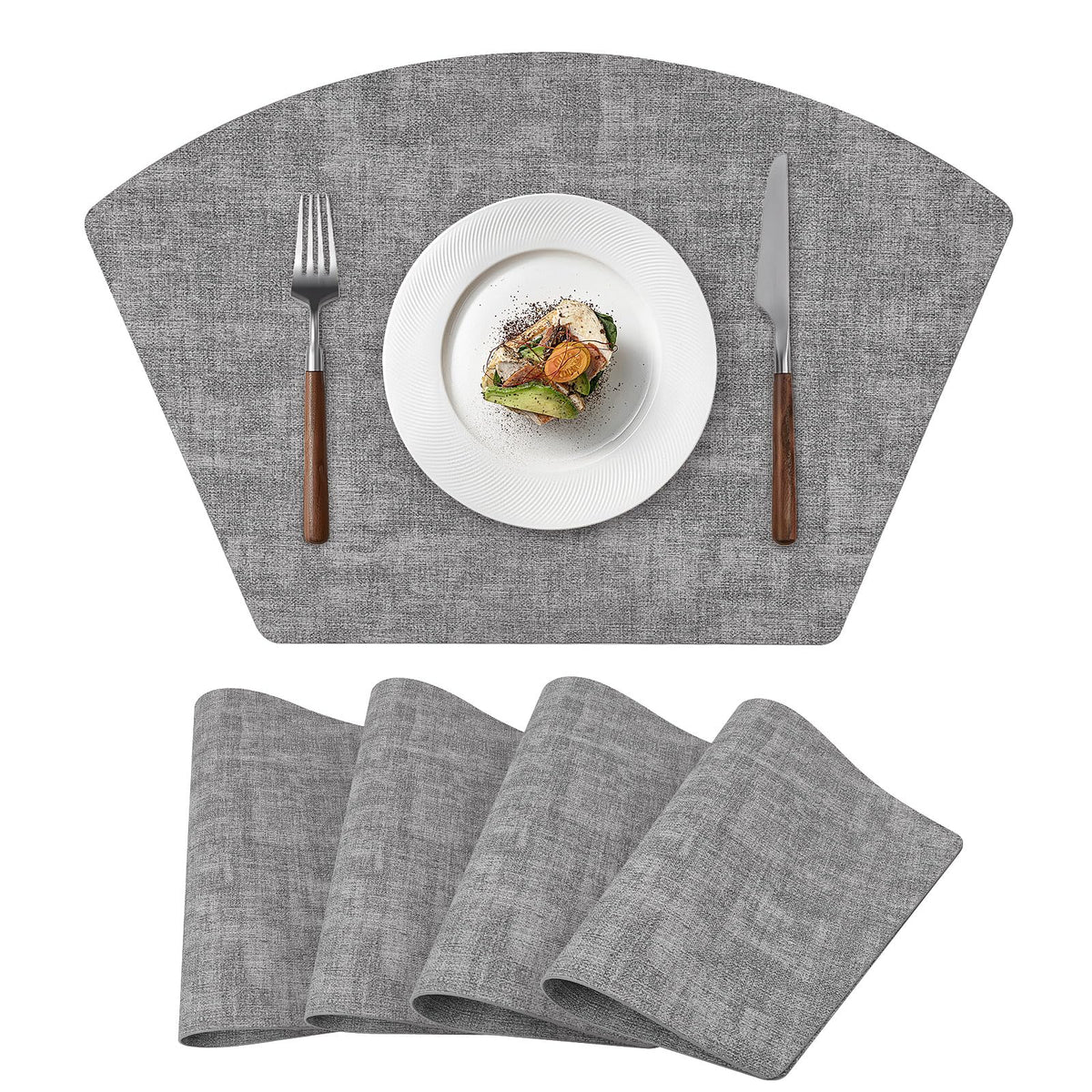 Round Table Placemats Set of 4, Faux Leather Wedge Shape Place Mats Heat Resistant Wipeable Washable Table Mats for Dining Outdoor Indoor, Green