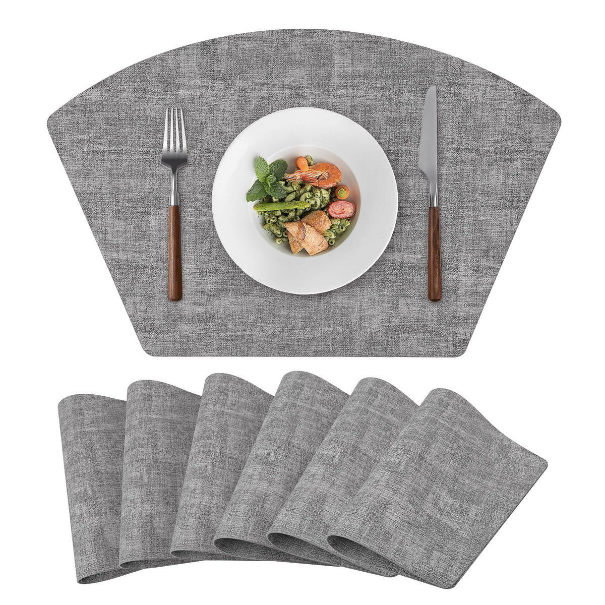 Round Table Placemats Set of 4, Faux Leather Wedge Shape Place Mats Heat Resistant Wipeable Washable Table Mats for Dining Outdoor Indoor, Green