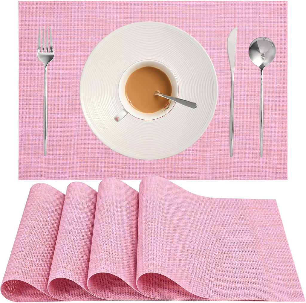 Zupro Pink Placemats Set of 4 Woven PVC 18"x12" for Indoor Outdoor Usage