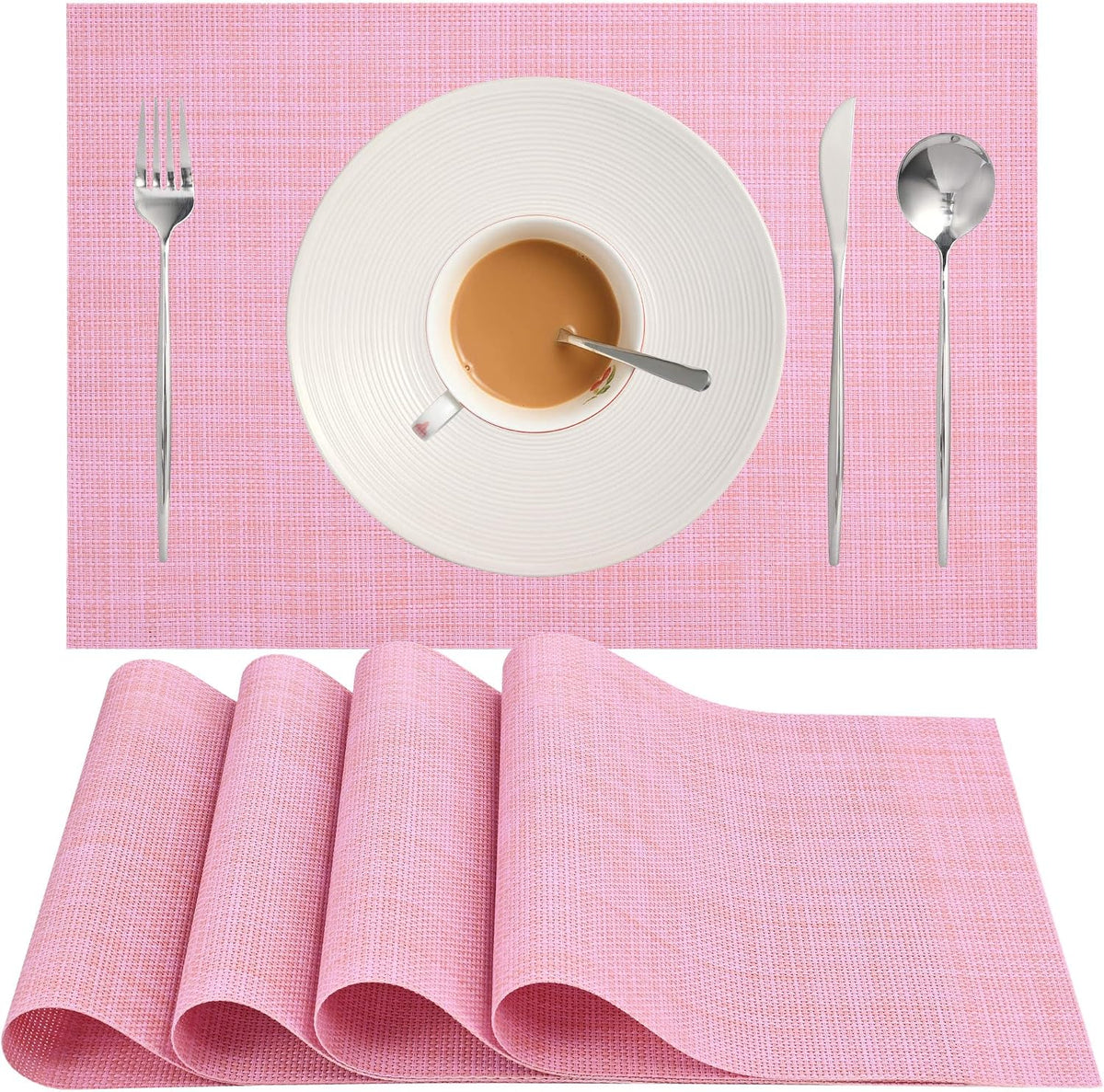 Zupro Pink Placemats Set of 4 Woven PVC 18"x12" for Indoor Outdoor Usage