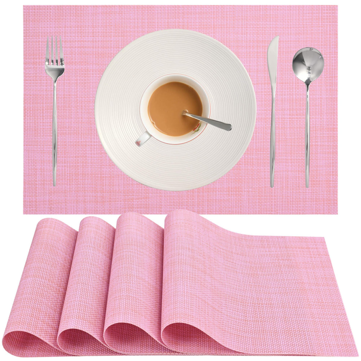 Zupro Pink Placemats Set of 4 Woven PVC 18"x12" for Indoor Outdoor Usage