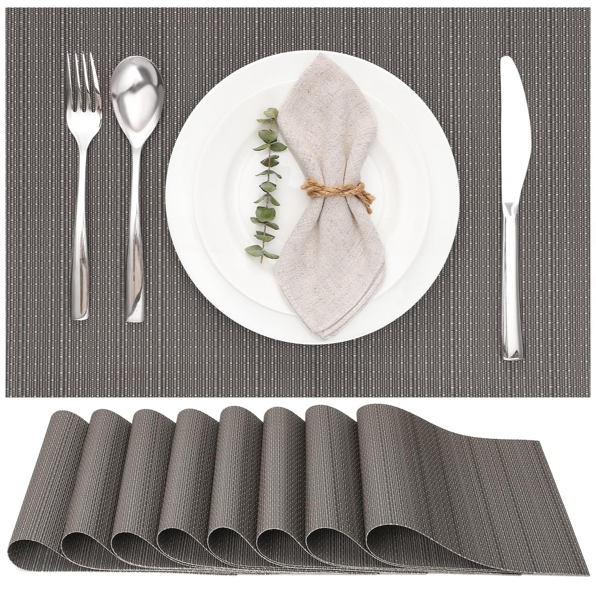 Myir JUN Black Placemats Set of 8 Kitchen and Dining Table Placemats