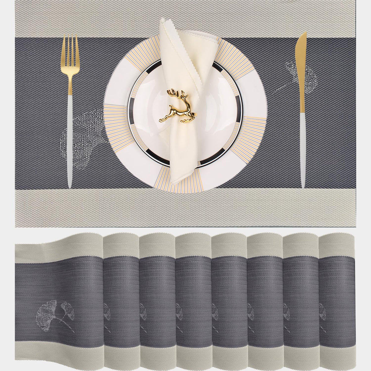 PIGCHCY Placemats,Washable Vinyl Woven Table Mats,Elegant Durable Placemats for Dining Table Set of 4 (18 x 12 inches, Navy Blue)