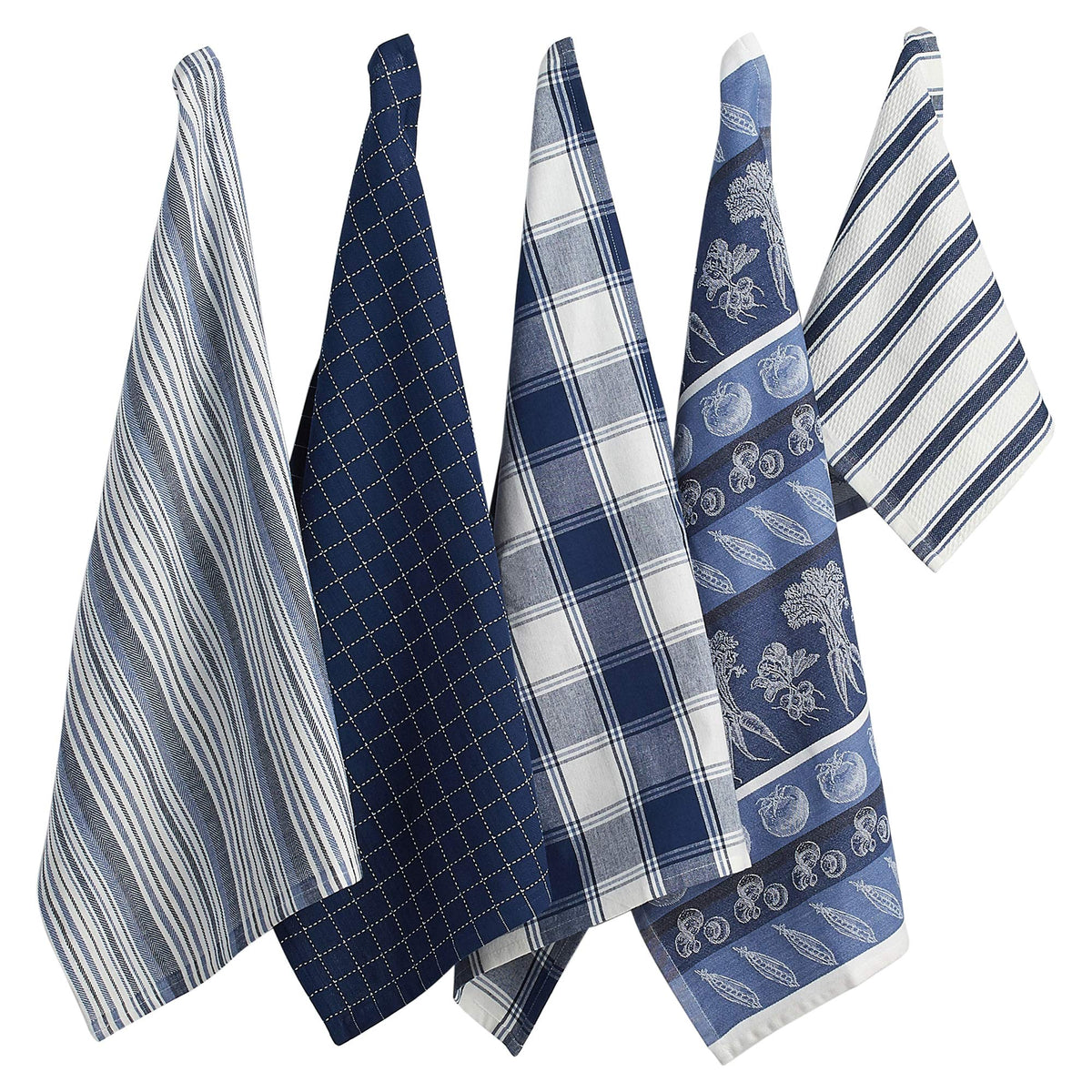 DII Assorted Pattern Kitchen Dishtowels and Dishcloth Set of 5, Parsley Green