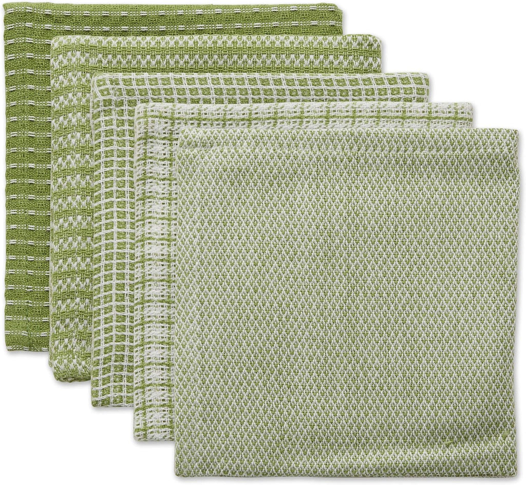 DII Everyday Kitchen Assorted Dishcloth Set of 5, 12x12, Antique Green