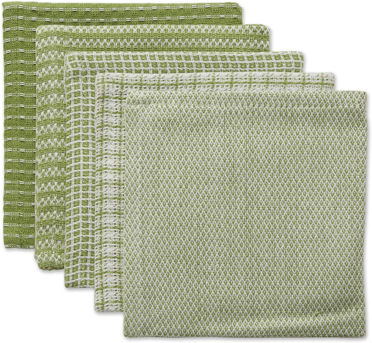 DII Everyday Kitchen Assorted Dishcloth Set of 5, 12x12, Antique Green