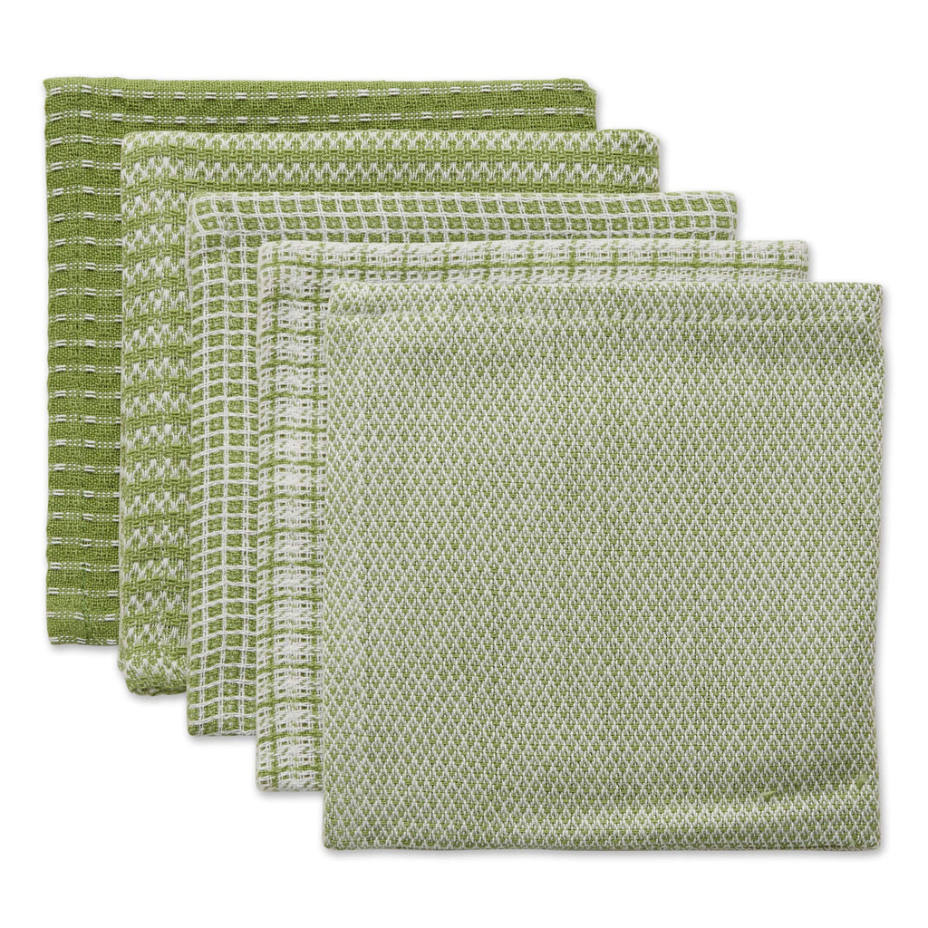 DII Everyday Kitchen Assorted Dishcloth Set of 5, 12x12, Antique Green