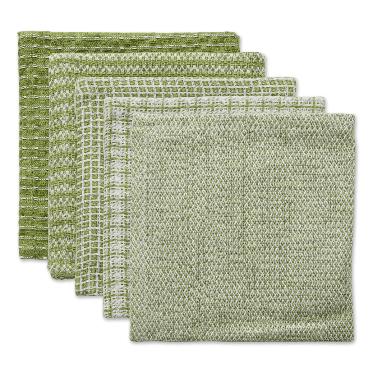 DII Everyday Kitchen Assorted Dishcloth Set of 5, 12x12, Antique Green