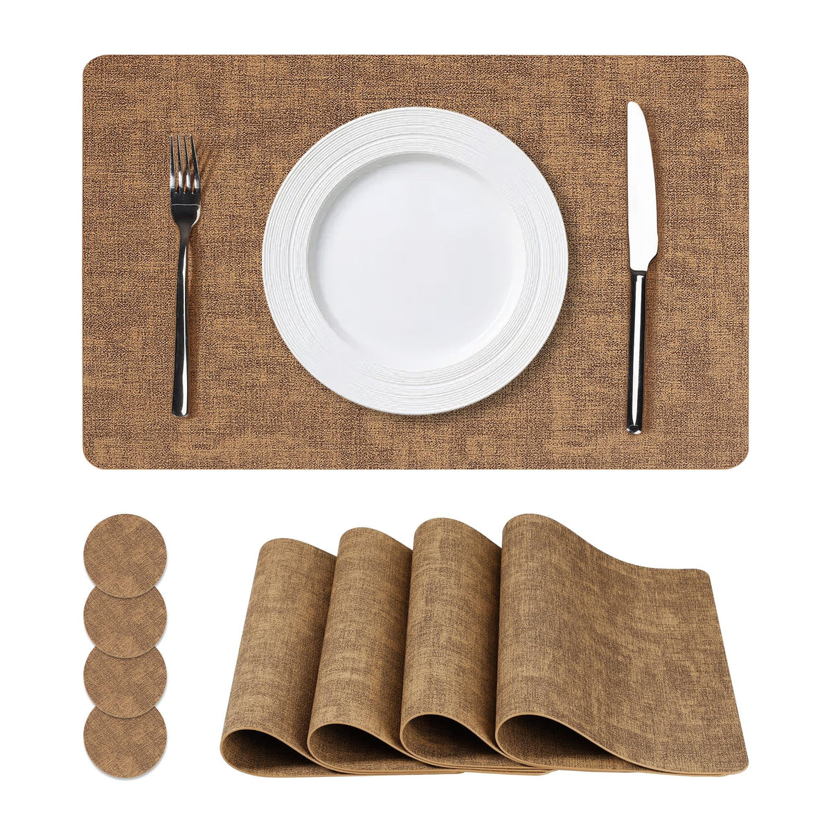 NCUE Vinyl Placemats Set of 6, 17"x12" Wipeable Place Mats with Coasters