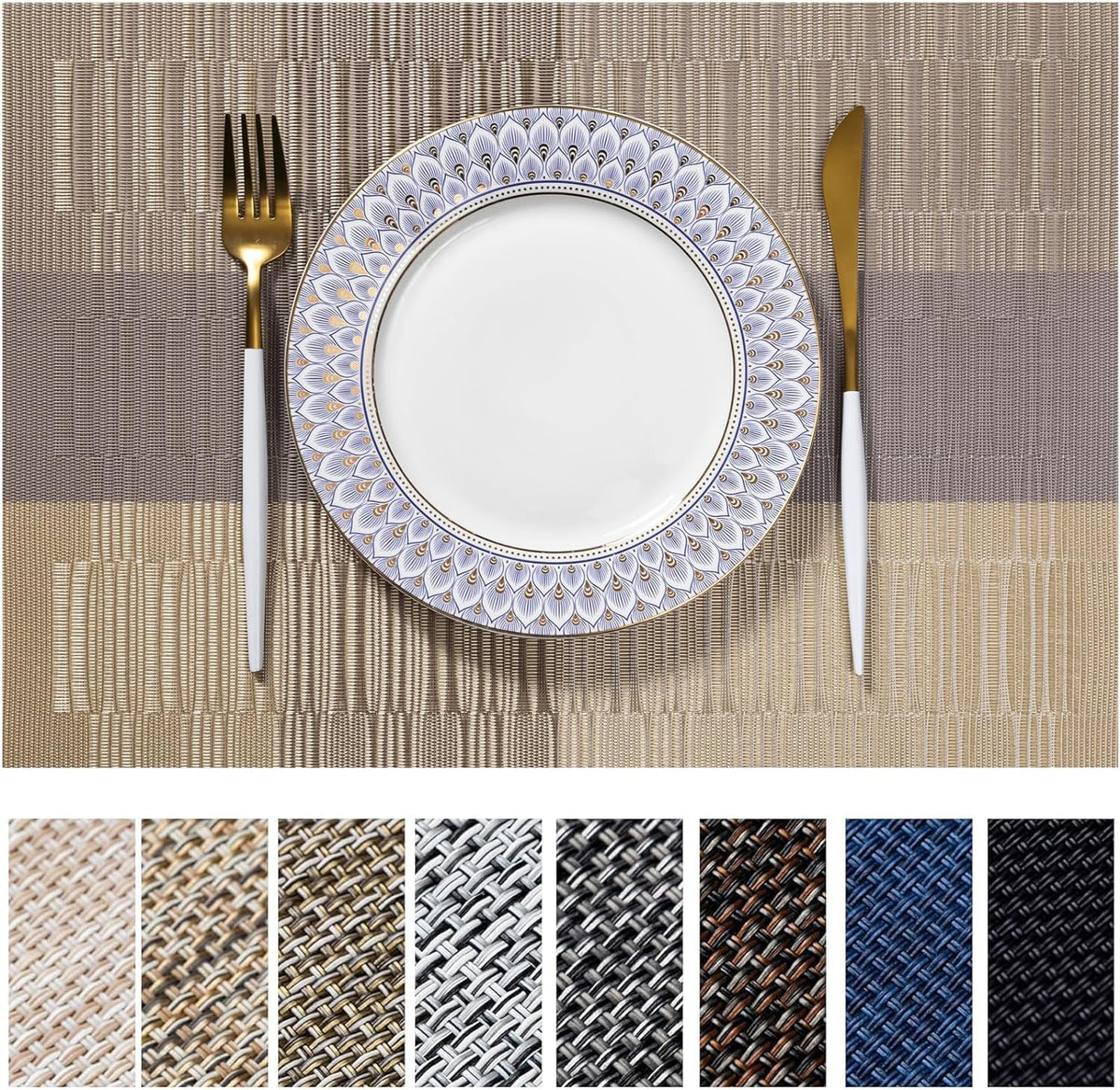 LEXMORE Placemats Set of 4 Vinyl/Plastic Woven Place Mats for Kitchen Table Indoor/Outdoor Washable Placemat Wipeable Dining Table Mats(Navy Blue)
