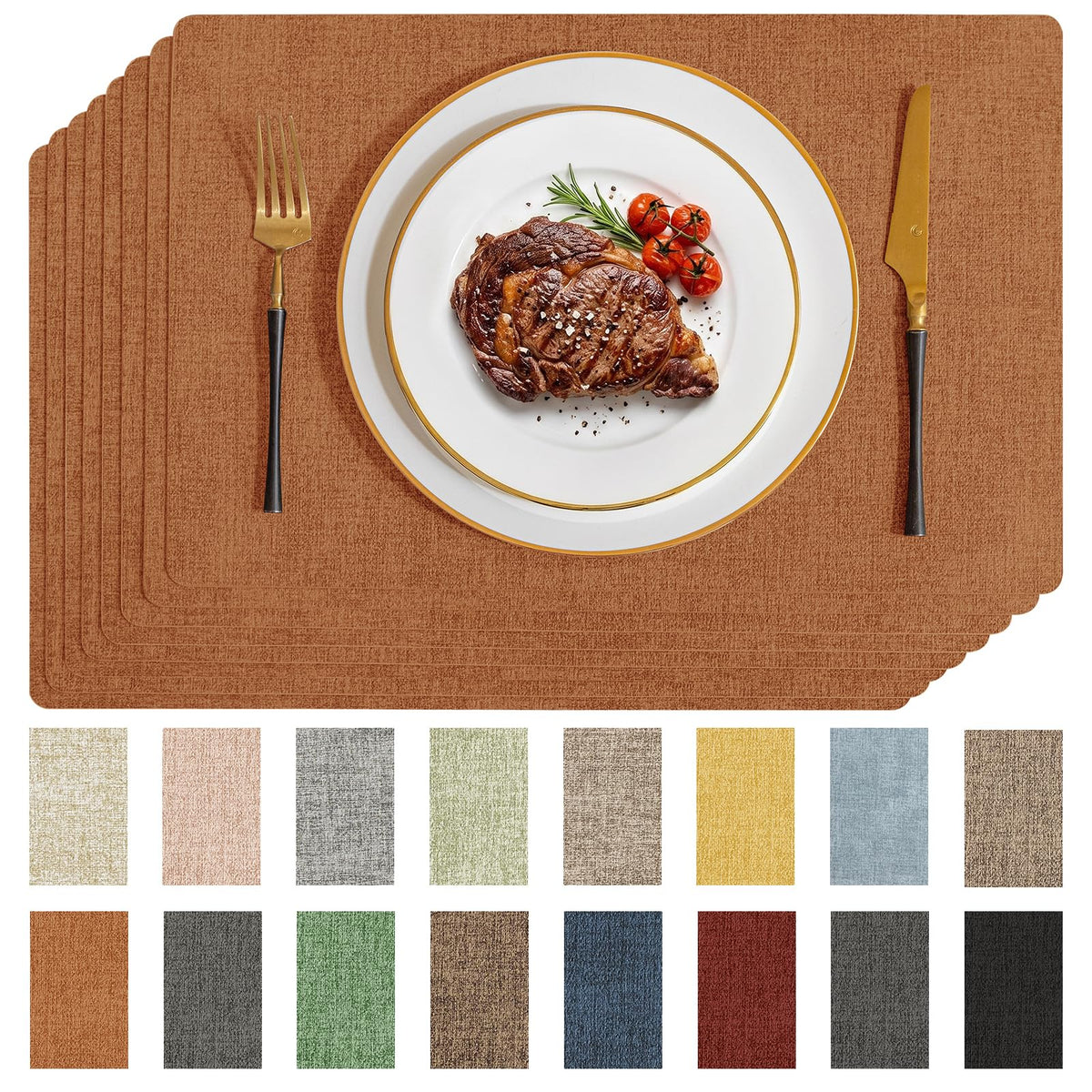 Romanstile Faux Leather Vinyl Placemats Set of 6, Beige