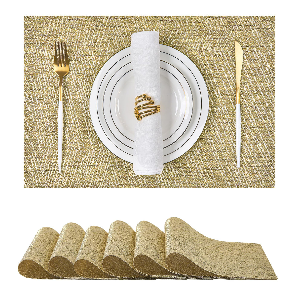 Beige White Placemats Set of 4 - Heat Resistant Non-Slip Place mats for Dining Table, Washable Durable PVC Vinyl Woven Table Mats(Beige White, 4)