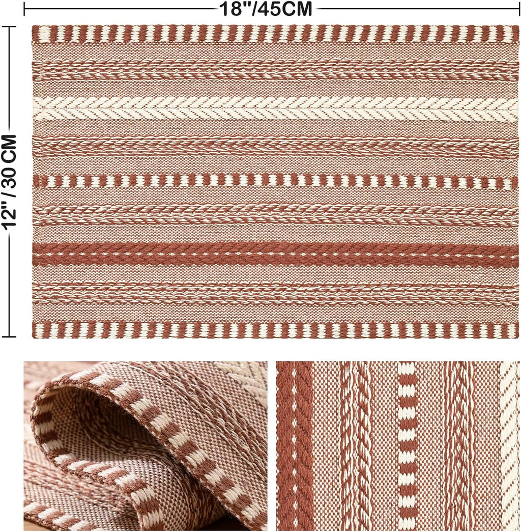 Artoid Mode Caramel Woven Braided Stripe Placemats Set of 4-12x18 Inch