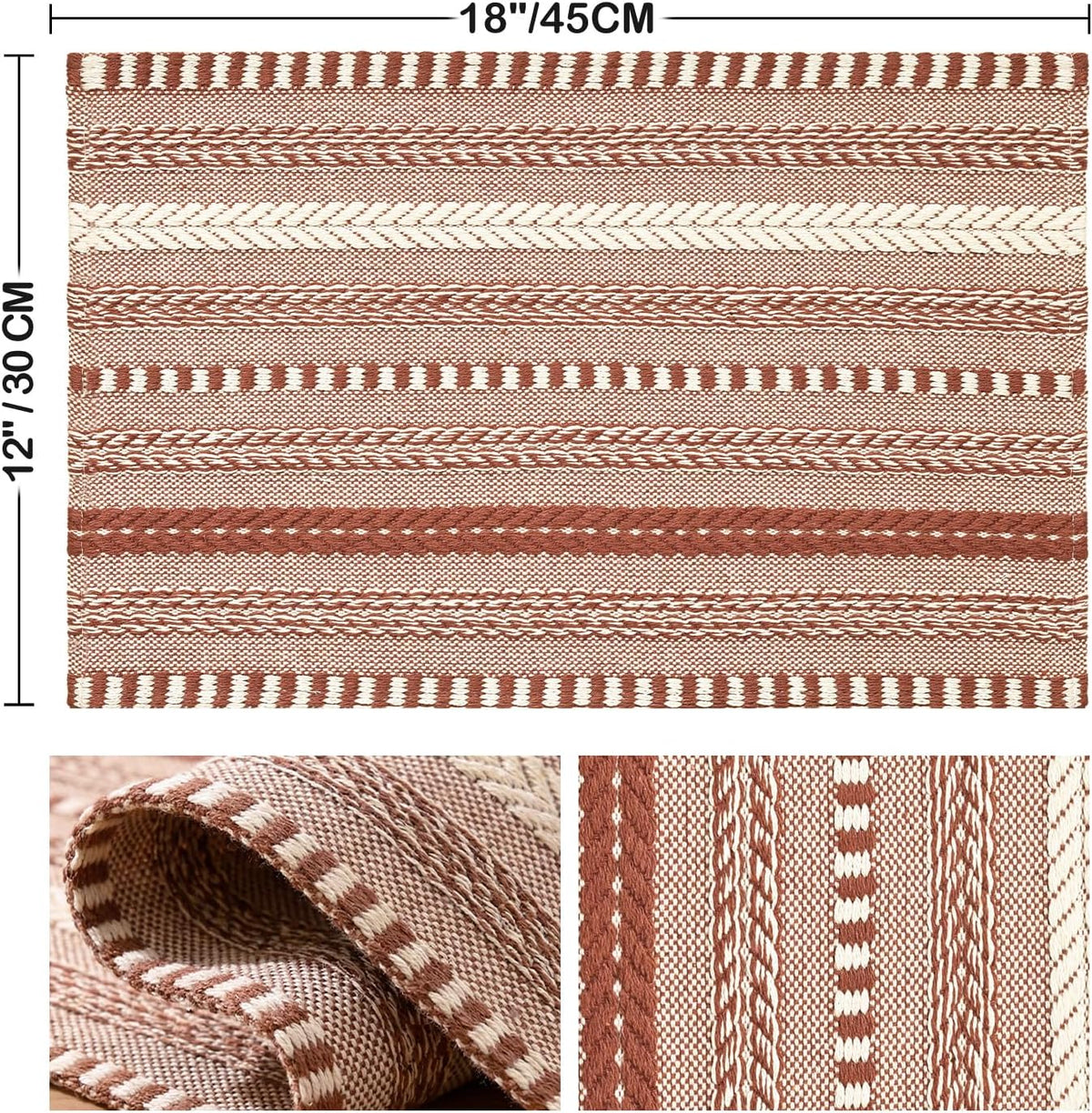 Artoid Mode Caramel Woven Braided Stripe Placemats Set of 4-12x18 Inch