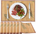 Eorbow 8 Pack Bamboo Placemats, 18 x 12 Inch Anti-Slip Table Mats, Heat Resistant Place Mats, Japanese Style Washable Placemats for Dining Room, Kitchen, Restaurant