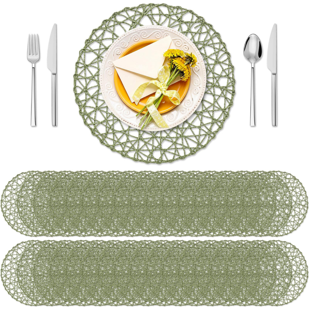 Threehoney Paper Braided Round Placemats, Set of 24, Brown, 13 in