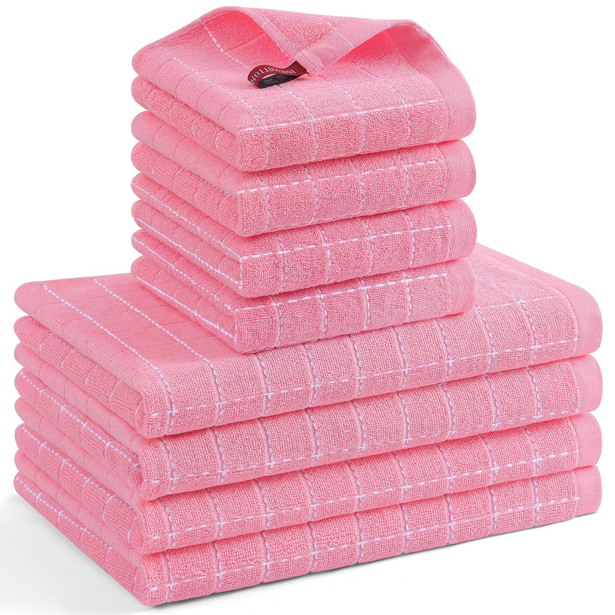 Mordimy Cotton Terry Checkered Kitchen Towels, 16"x 26", 4 Pack, Tan