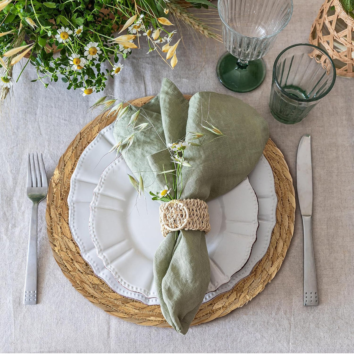 Kochorie Set of 6 Round Woven Placemats - 12 Inch Natural Boho Rattan Wicker Table Mats for Home Dining Table