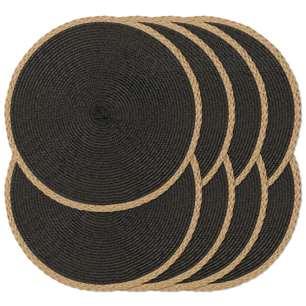 Round Placemats Set of 4, Woven Table Mats, Thin Edge, Black