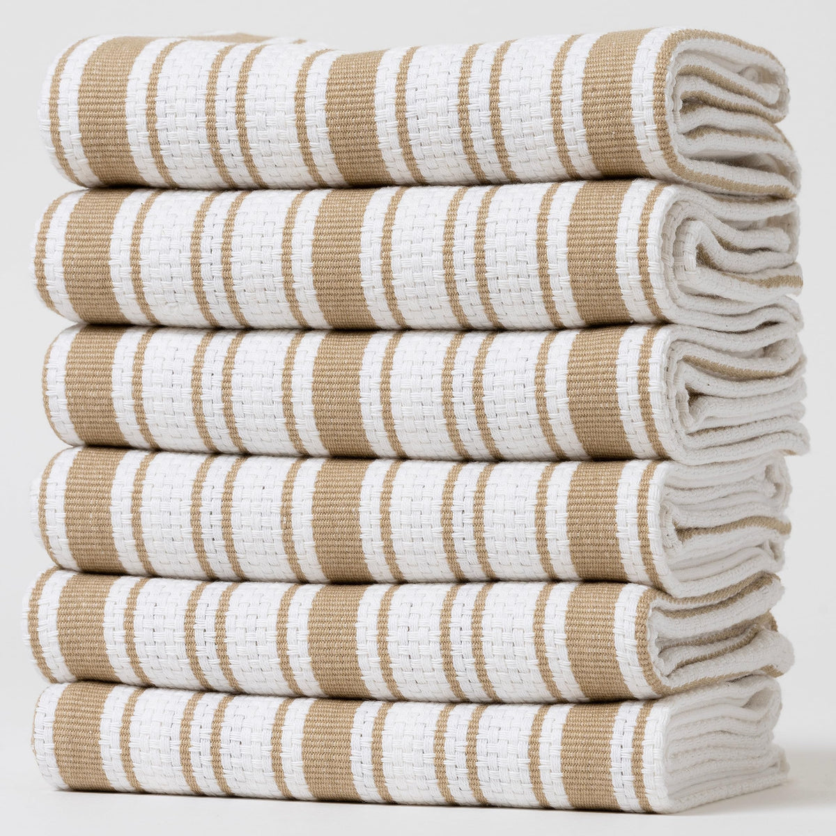 Kitchen Towels Set – Pack of 6 (20’’ x 30’’) Extra Large Premium Cotton Dish Towels for Kitchen – Chain Stripe Towels – Absorbent – 100% Cotton – with Hanging Loop – Beige