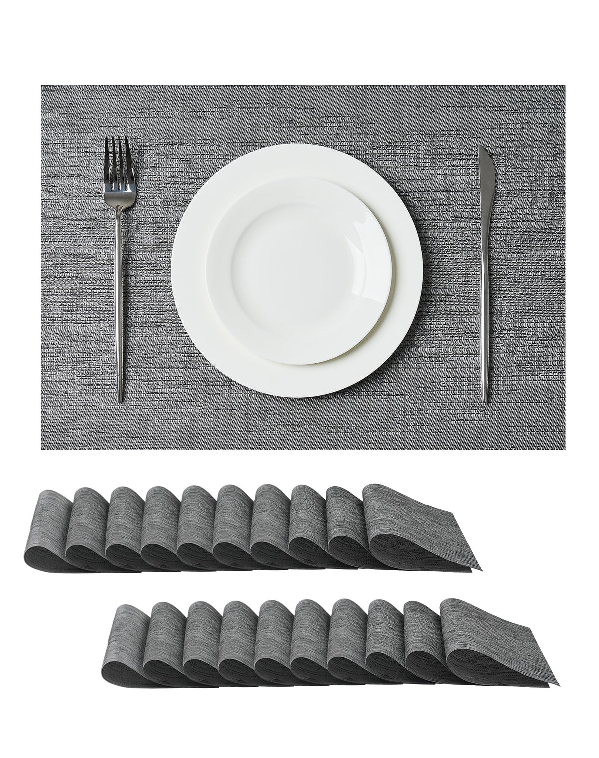 Beige Placemats Set of 6 - Heat-Resistant, Non-Slip Table Mats, Washable Woven Vinyl for Indoor & Outdoor Dining