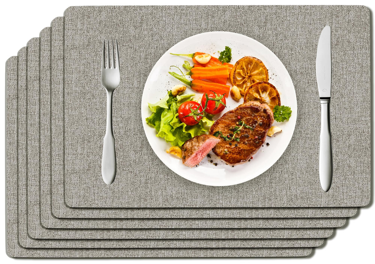 DOLOPL Placemats Set of 6, Reversible Faux Leather Place Mats, Charcoal