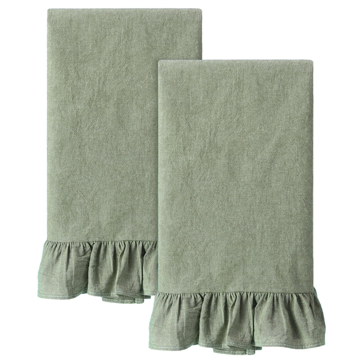 HunnmingRe 2 Pcs Green Gingham Kitchen Towels Cotton Ruffled