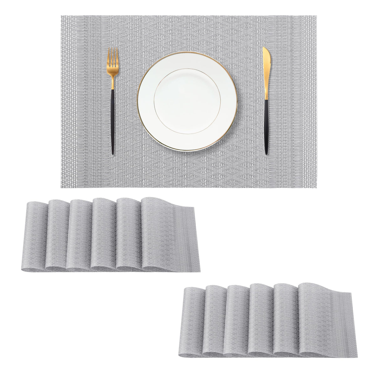 Beige White Placemats Set of 4 - Heat Resistant Non-Slip Place mats for Dining Table, Washable Durable PVC Vinyl Woven Table Mats(Beige White, 4)
