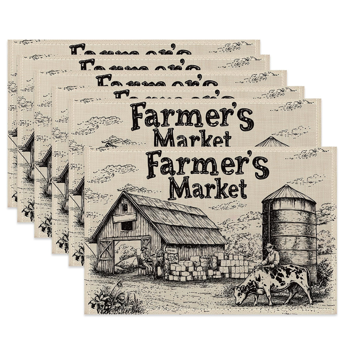 Lemon Branches Fabric Placemats,Vintage Rustic Country Table Placemats Set of 6 Cloth Place Mats, Washable Heat-Resistant Table Mats for Home Kitchen Dining Room Decoration 11.8x17.7 Inch