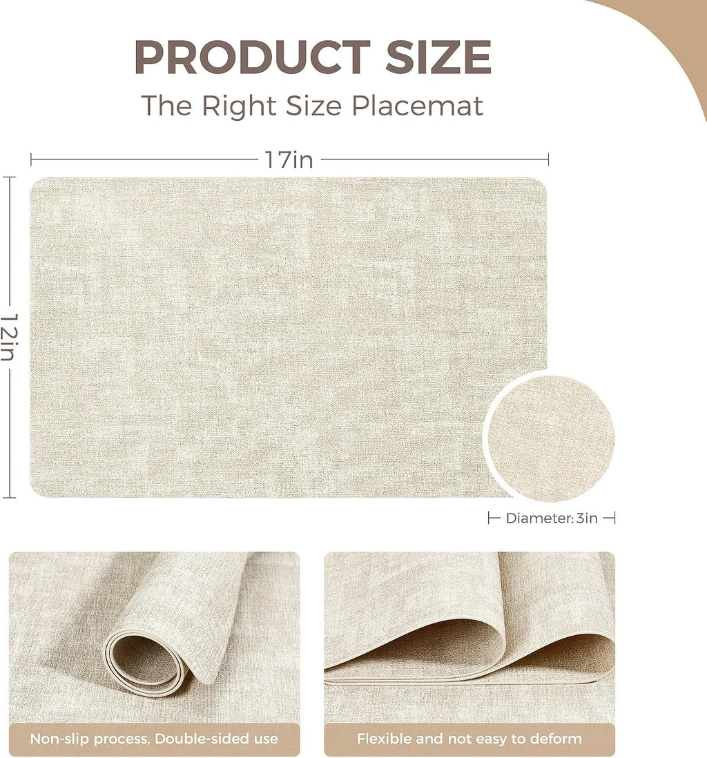 NCUE Vinyl Placemats Set of 6, 17"x12" Wipeable Place Mats with Coasters