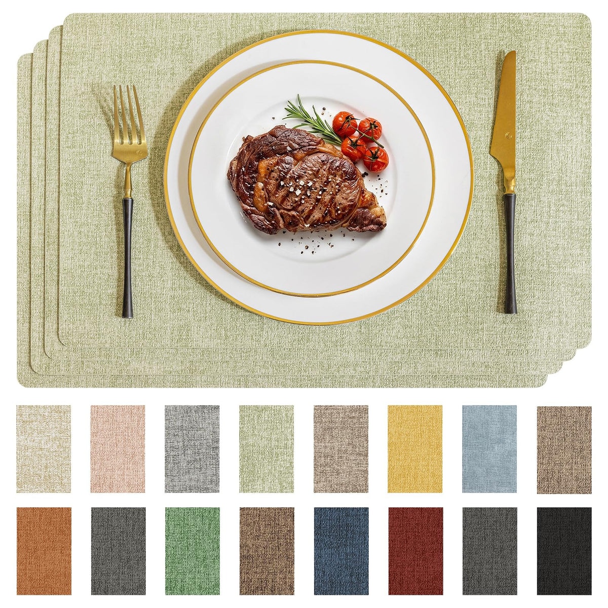 Romanstile Faux Leather Vinyl Placemats Set of 6, Beige