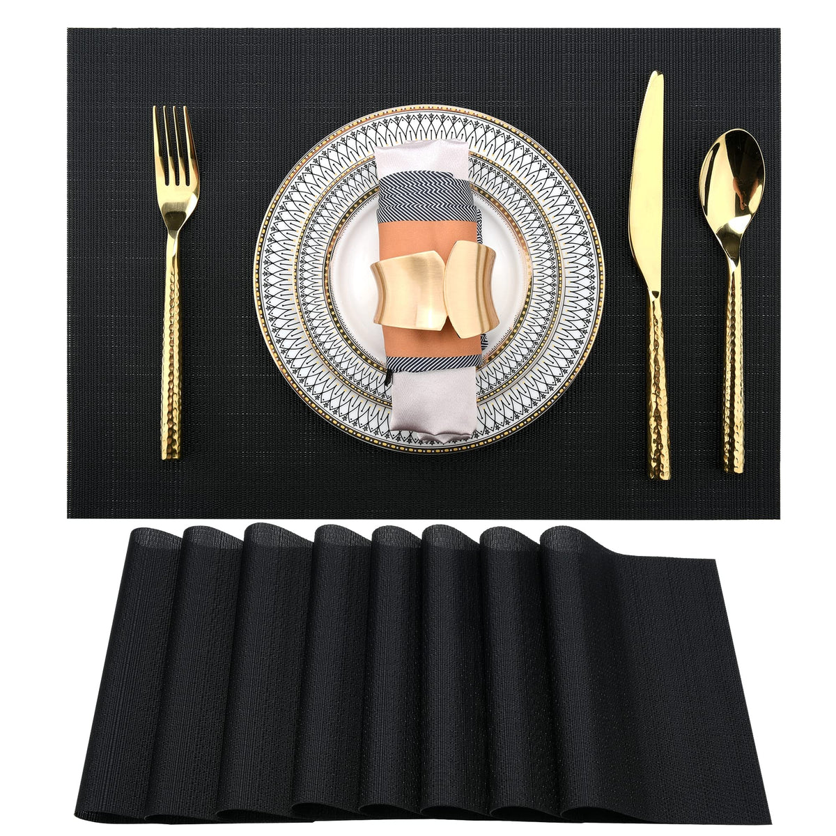 SLKQG Navy Blue Placemats Set of 6 - Easy Clean Washable Vinyl Placemats - Wipeable Heat Resistant Table Mats for Dining Table - 17x12 Inch (Navy Blue, 6)