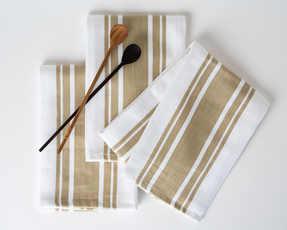 Kitchen Towels Set – Pack of 6 (20’’ x 30’’) Extra Large Premium Cotton Dish Towels for Kitchen – Chain Stripe Towels – Absorbent – 100% Cotton – with Hanging Loop – Beige