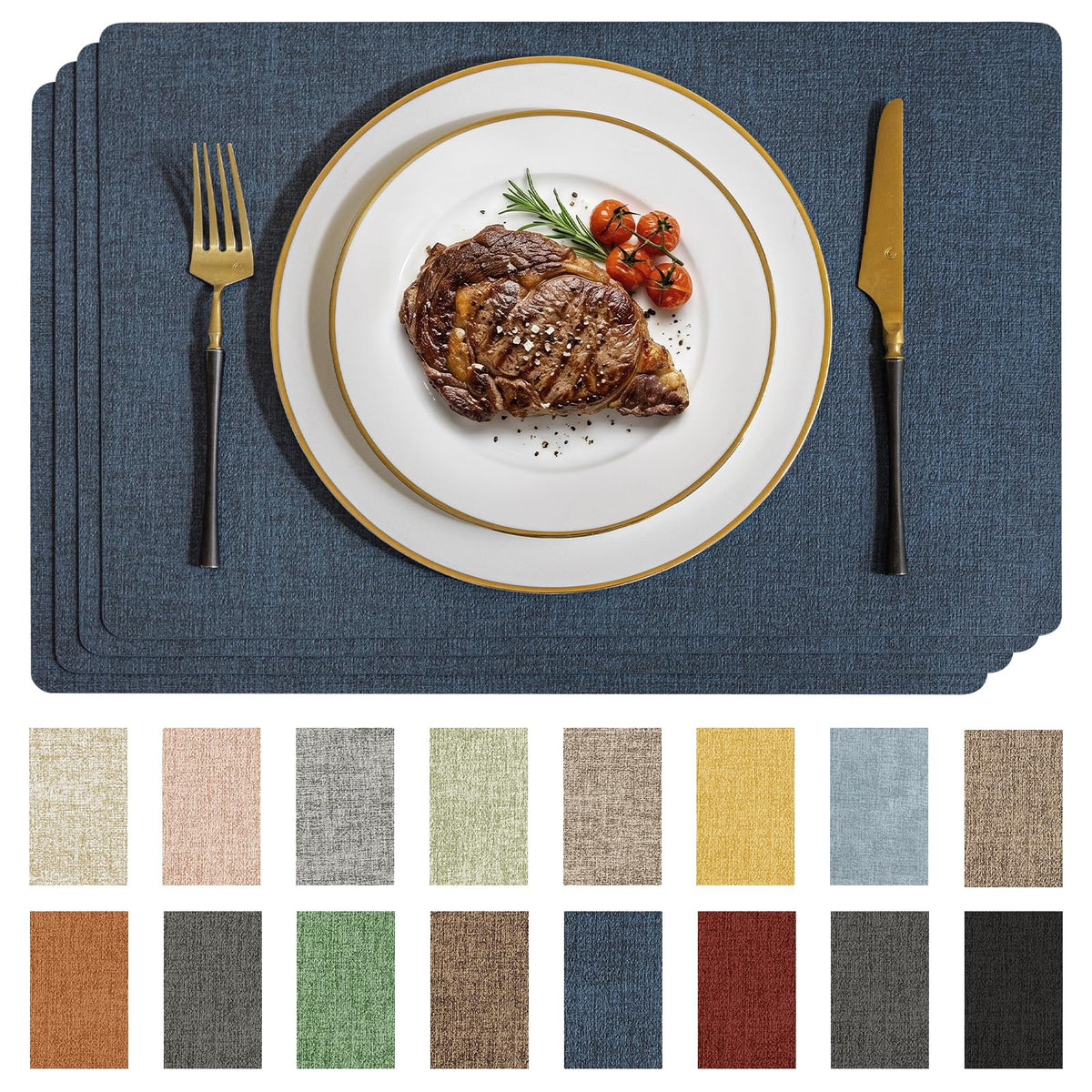 Romanstile Faux Leather Vinyl Placemats Set of 6, Beige
