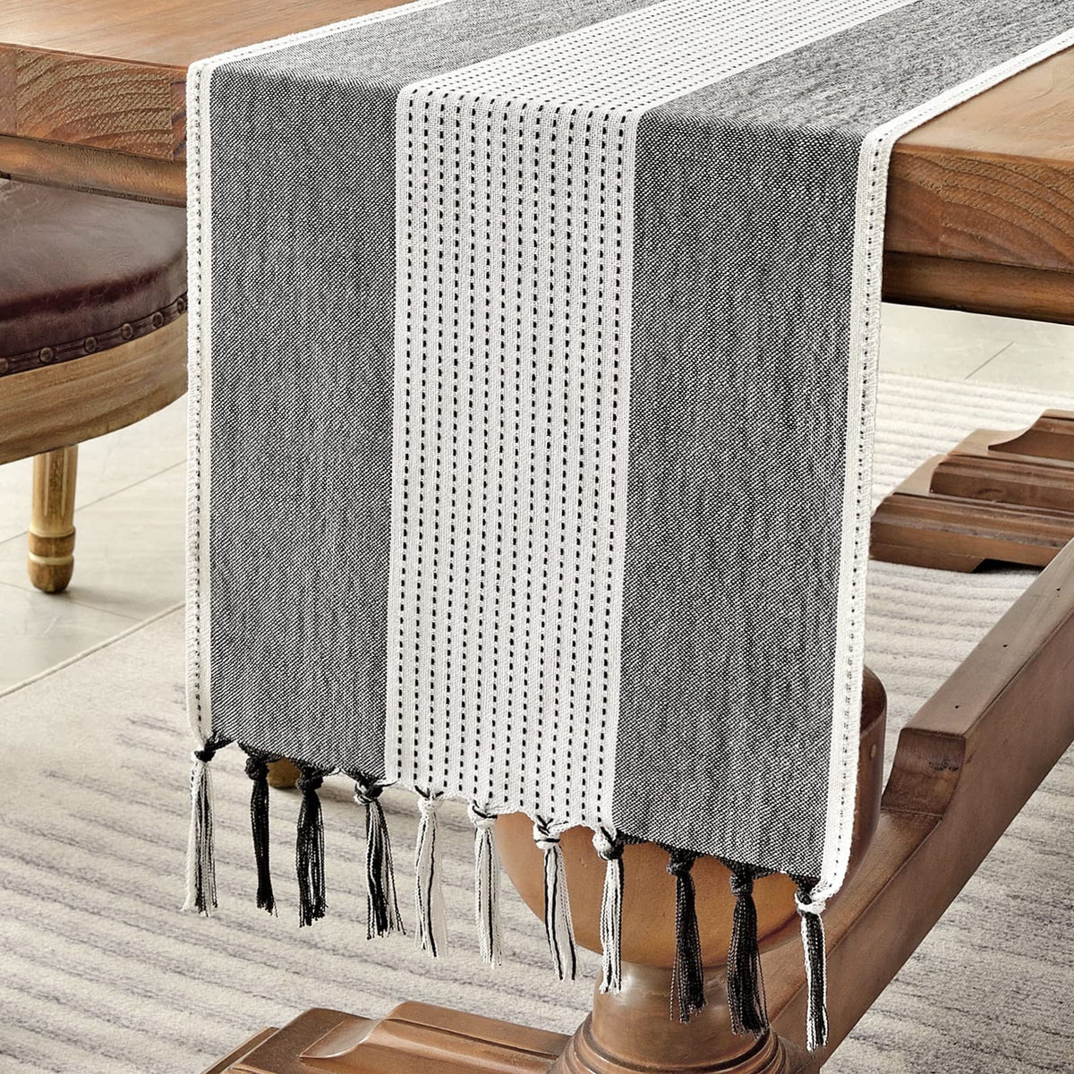 Wracra Linen Placemats, 12 x 18 Inch Set of 4 Placemats, Farmhouse Macrame Place Mats for Kitchen Table and Heat Resistant-Hemstitch Light Coffee 4PCS