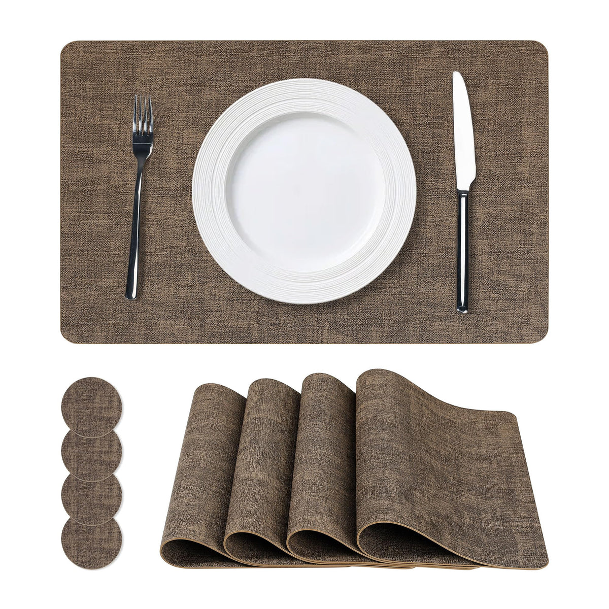 NCUE Vinyl Placemats Set of 6, 17"x12" Wipeable Place Mats with Coasters