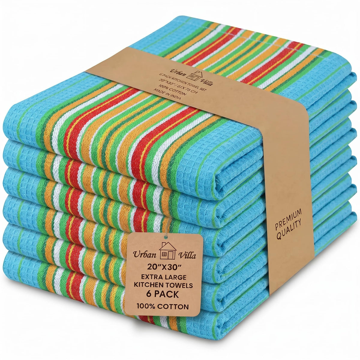 Urban Villa Kitchen Towels Cotton Dish Towels 12”x12” (Set of 8) Grey White