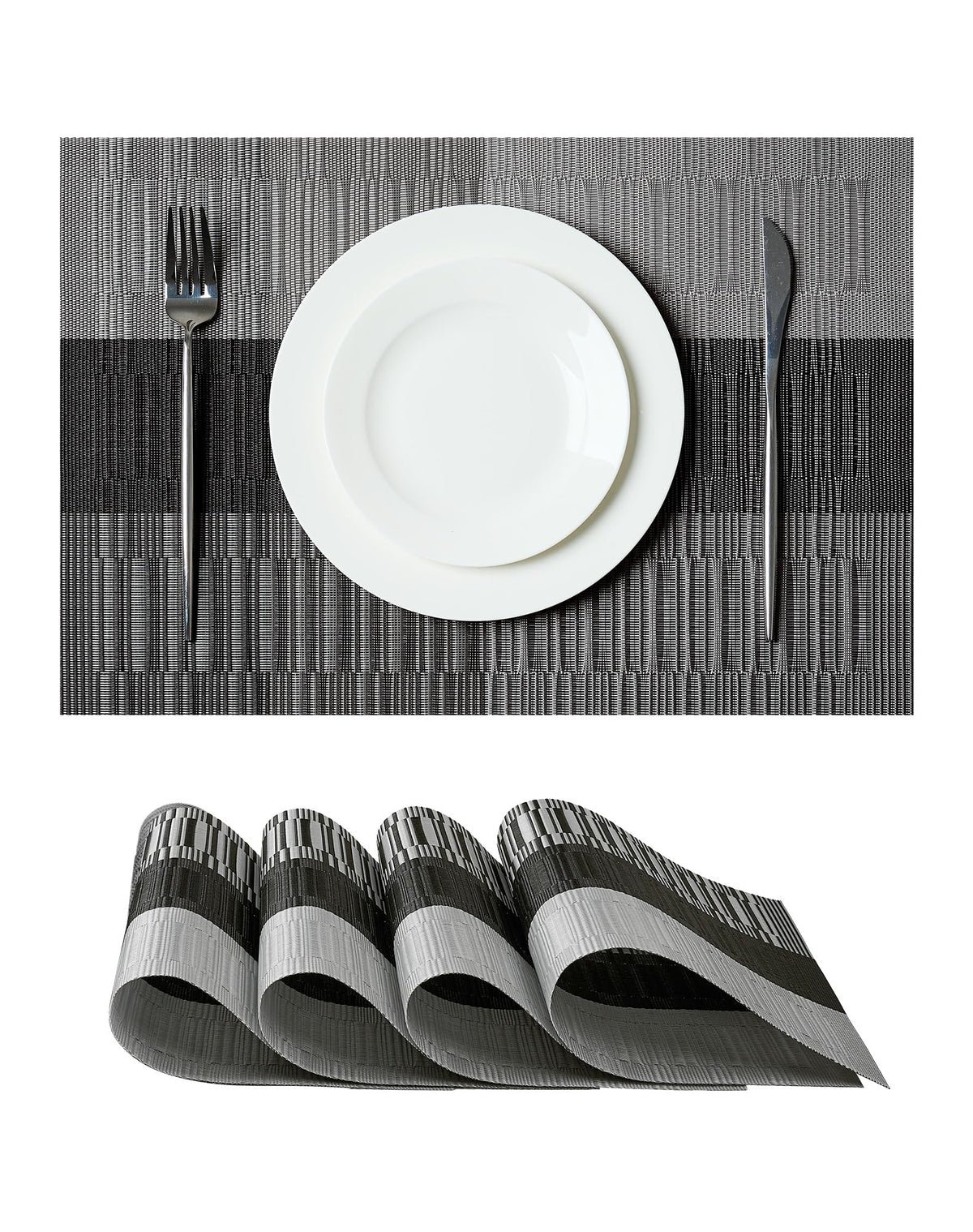 Beige White Placemats Set of 4 - Heat Resistant Non-Slip Place mats for Dining Table, Washable Durable PVC Vinyl Woven Table Mats(Beige White, 4)