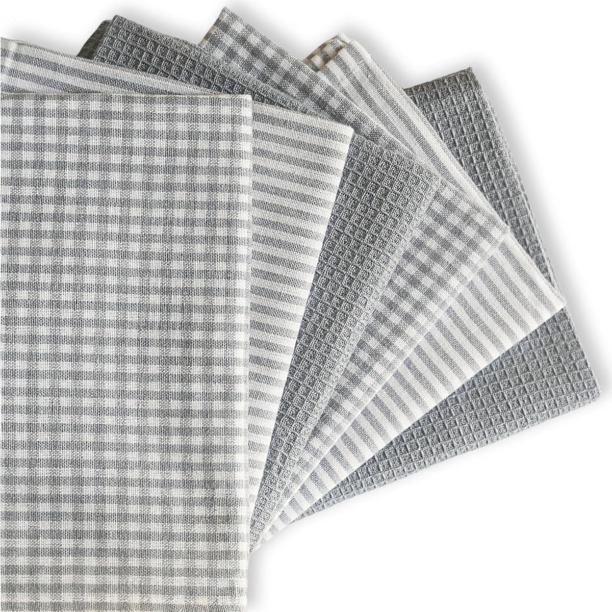 Cotton Dish Towels For Kitchen Drying - Highly Absorbent Light Gray Striped Gingham Plaid Tea Towels - 18"X28" Set Of 6 Farmhouse Linen Dishtowels In Bulk - Pano De Prato Para Cozinha - T Towles Towls