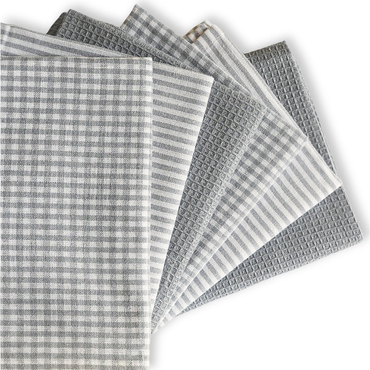 Cotton Dish Towels For Kitchen Drying - Highly Absorbent Light Gray Striped Gingham Plaid Tea Towels - 18"X28" Set Of 6 Farmhouse Linen Dishtowels In Bulk - Pano De Prato Para Cozinha - T Towles Towls