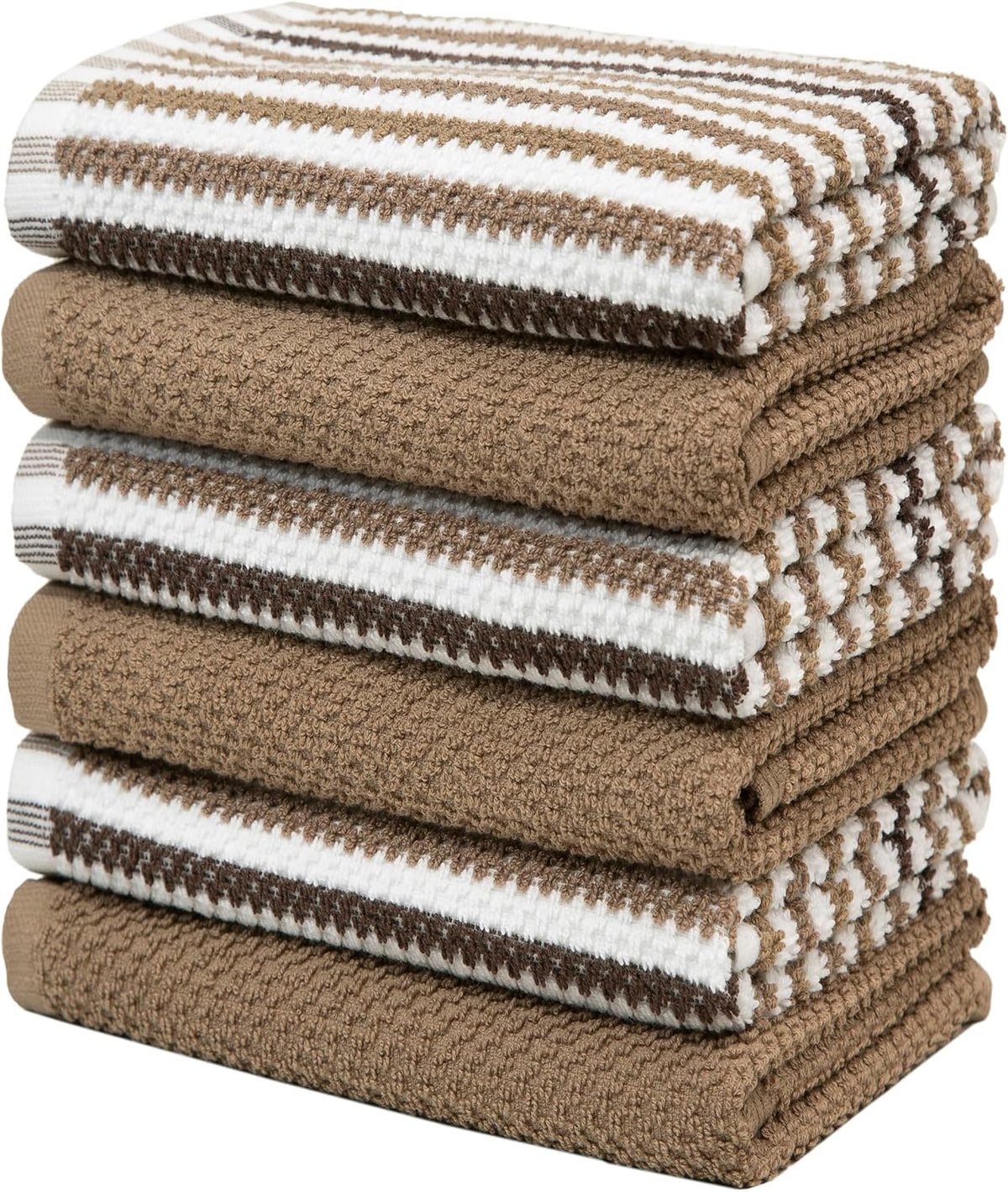 Bumble Kitchen Towels 6 Pack 100% Cotton 16"x26" - Tan Wide Stripe