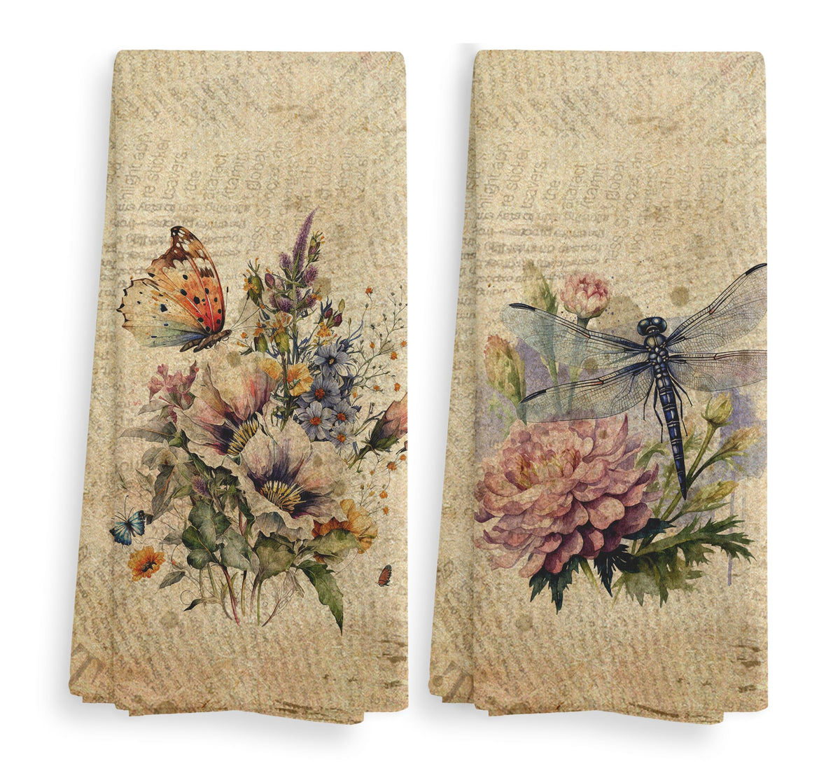 Vintage Floral Kitchen Towels and Dishcloths Set of 2, Vintage Decorative Kitchen Towels, Bouquet Decorative Towels, Retro Wildflower Drying Cloth Hand Towels for Bathroom Kitchen, 16×24 Inches