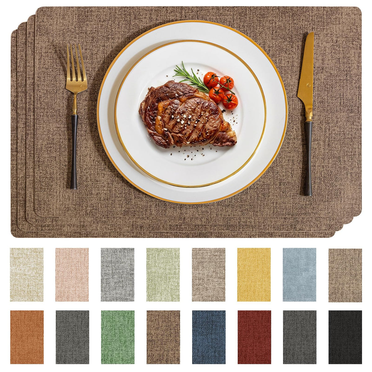 Romanstile Faux Leather Vinyl Placemats Set of 6, Beige