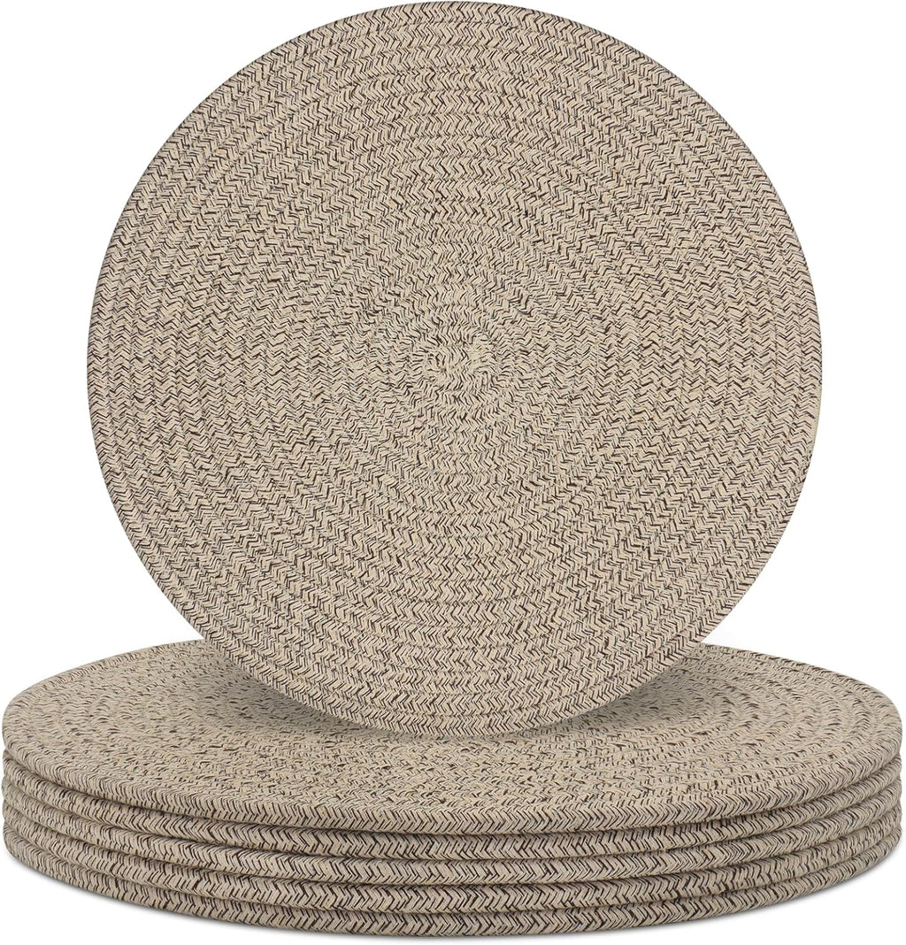 Round Placemats Set of 6, Cotton Rope Woven Table Mats, Hot Pads for Kitchen, Non Slip Heat Resistant Place Mats, 13 Inches Braided Placemat for Farmhouse Decor and Kitchen Table Decor (Brown)