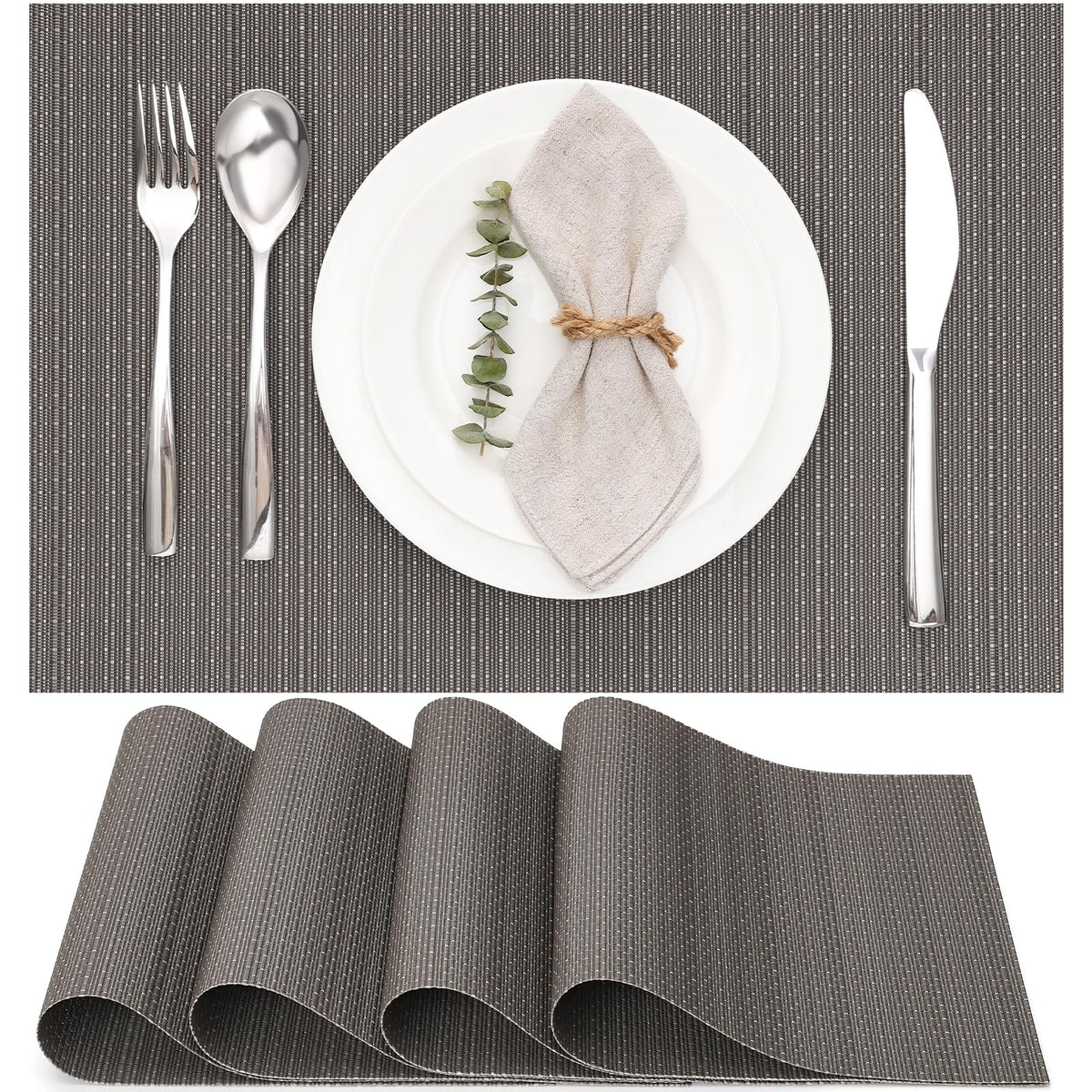 Myir JUN Black Placemats Set of 8 Kitchen and Dining Table Placemats