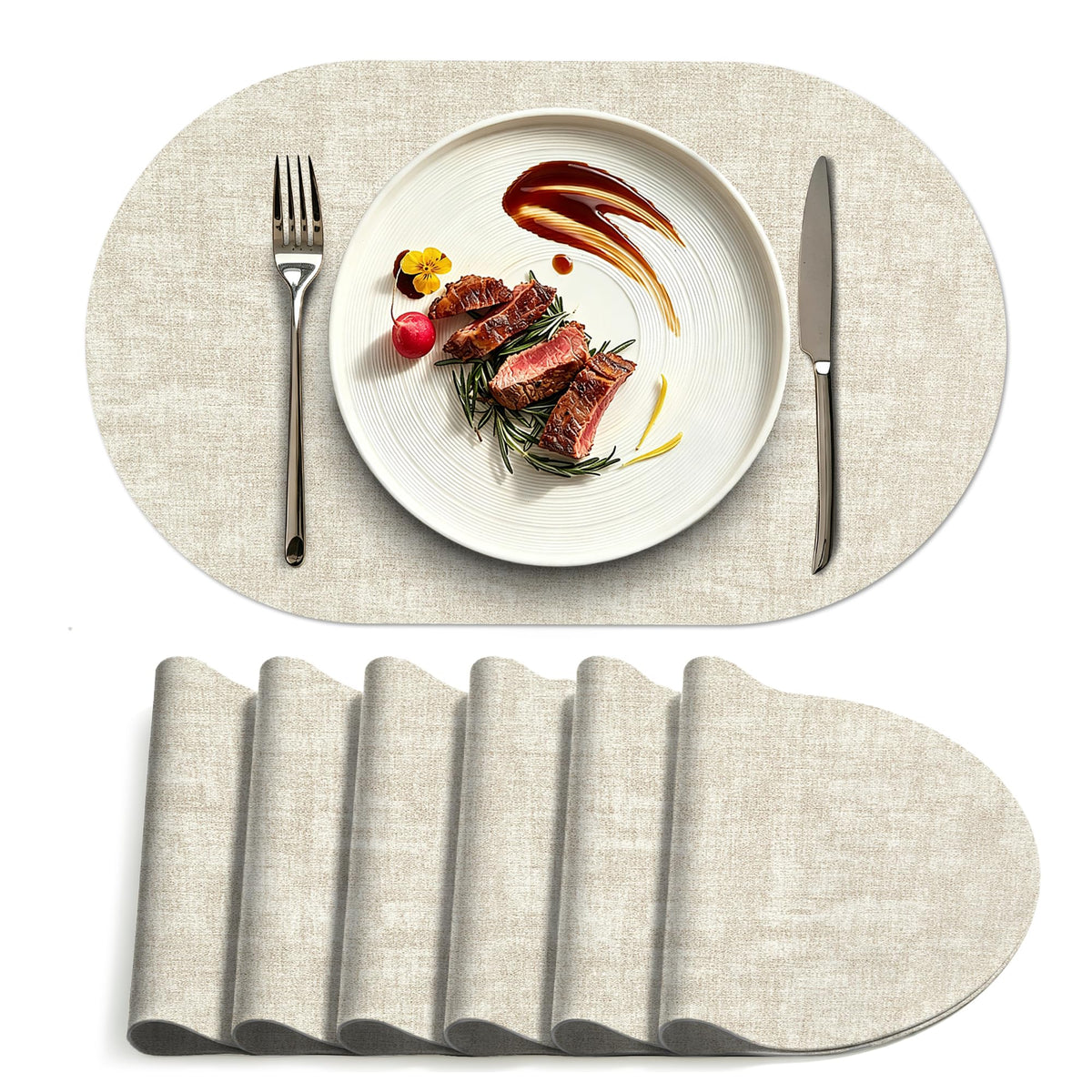 Placemats Set of 4, 15 Inch Round Faux Leather Place Mats