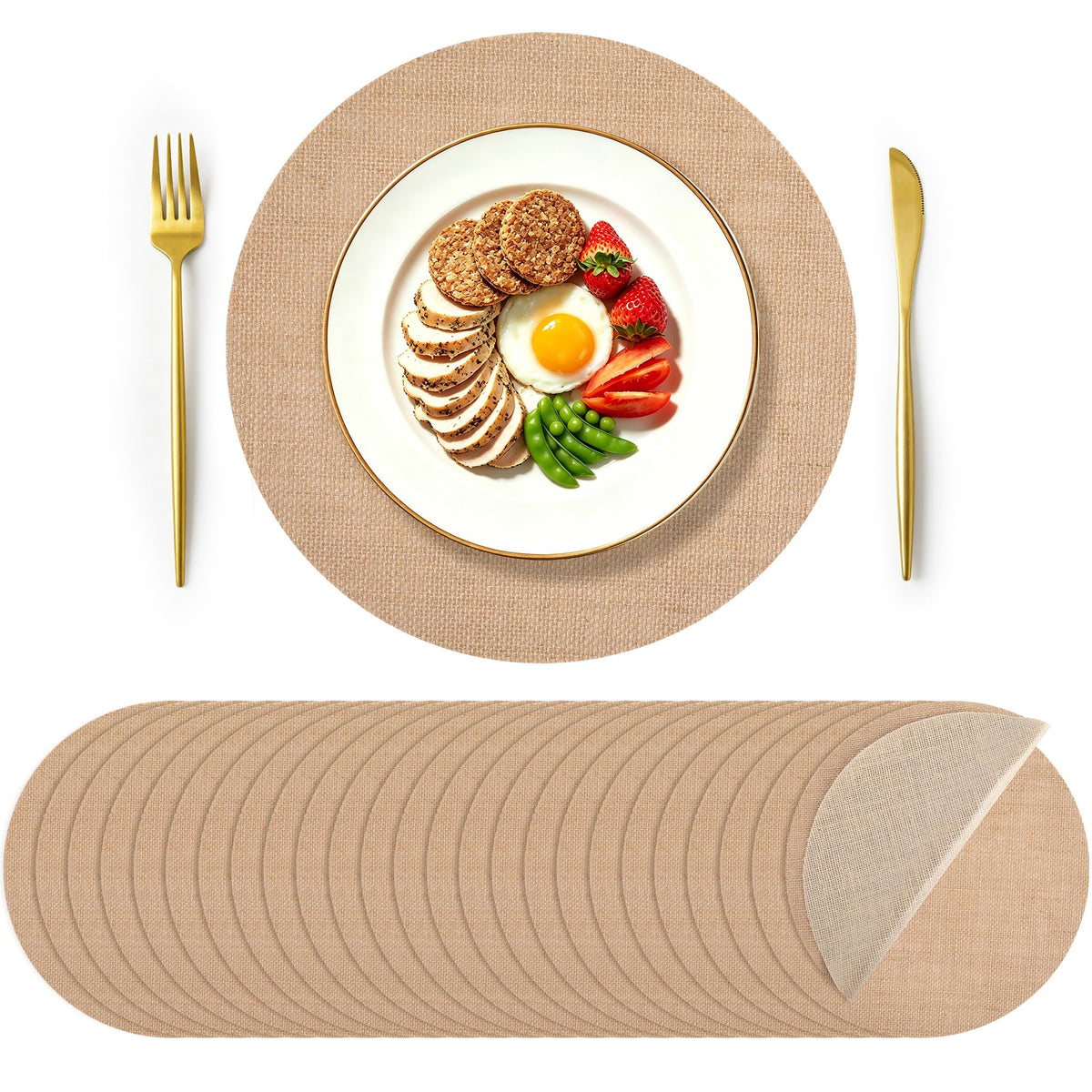 50 Pieces 11.8 Inch Burlap Round Placemats,Reusable Rustic Jute Table Mats