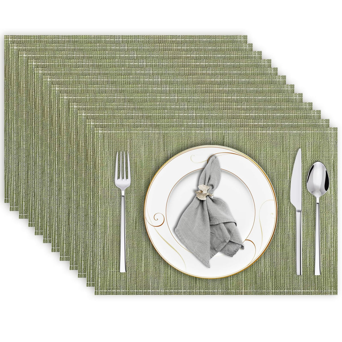 Niviy Placemats, Placemats Set of 4 Washable Place Mats, Green 12" x 18"