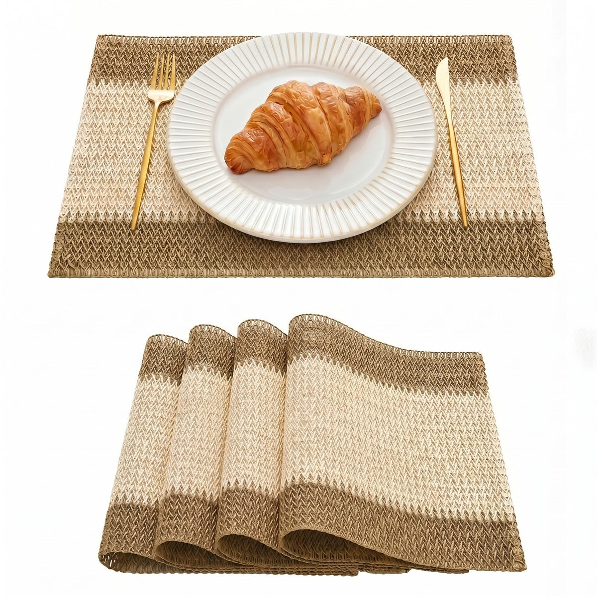 Artoid Mode Light Green Paper Woven Stripe Placemats Set of 4-12x18 Inch