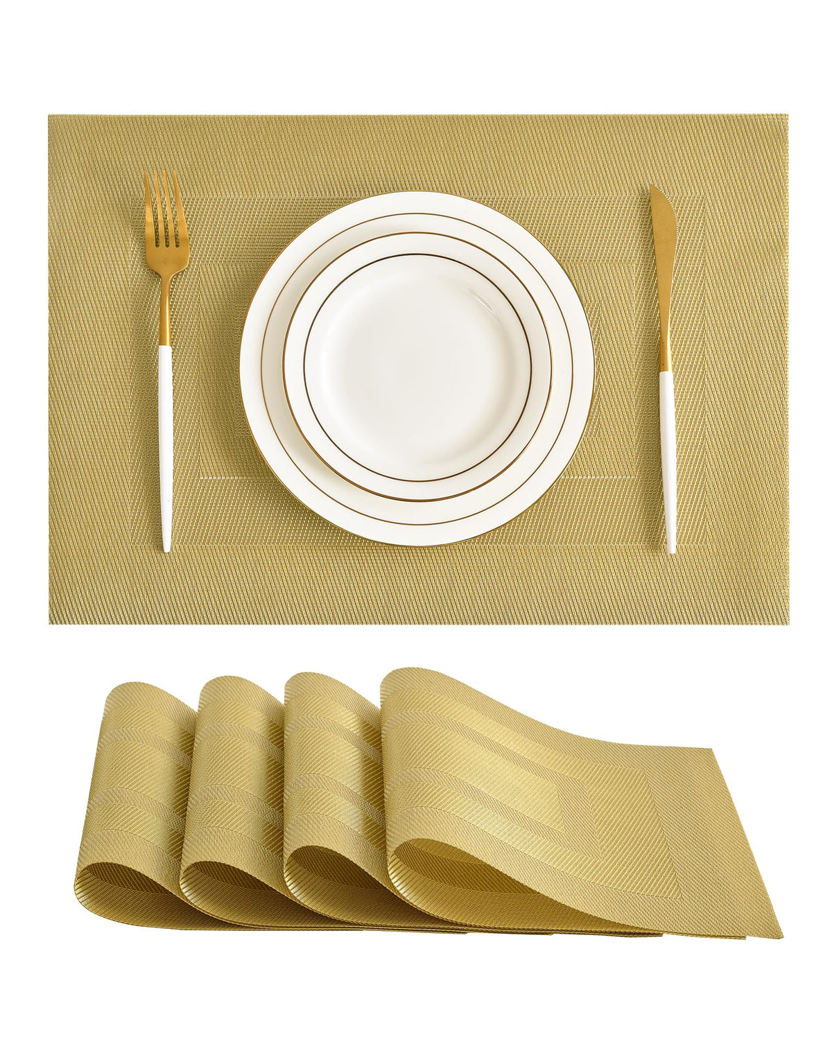 Beige White Placemats Set of 4 - Heat Resistant Non-Slip Place mats for Dining Table, Washable Durable PVC Vinyl Woven Table Mats(Beige White, 4)